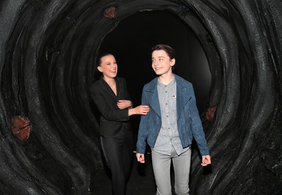 Millie Bobby Brown and Noah Schnapp have accepted the “In My Feelings” challenge. (Photo: Charley Gallay/Getty Images for Netflix)