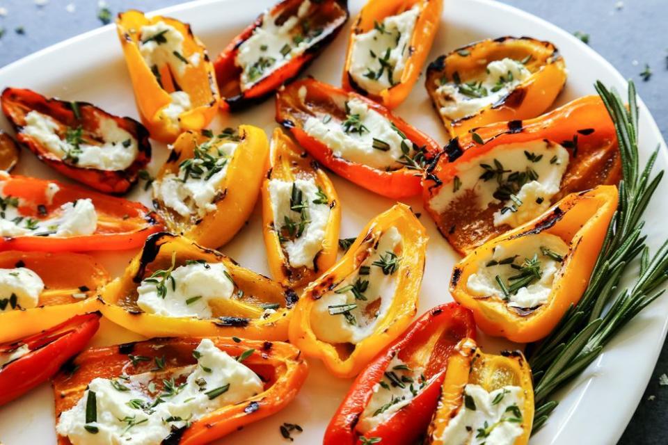 Grilled Sweet Mini Peppers with Goat Cheese