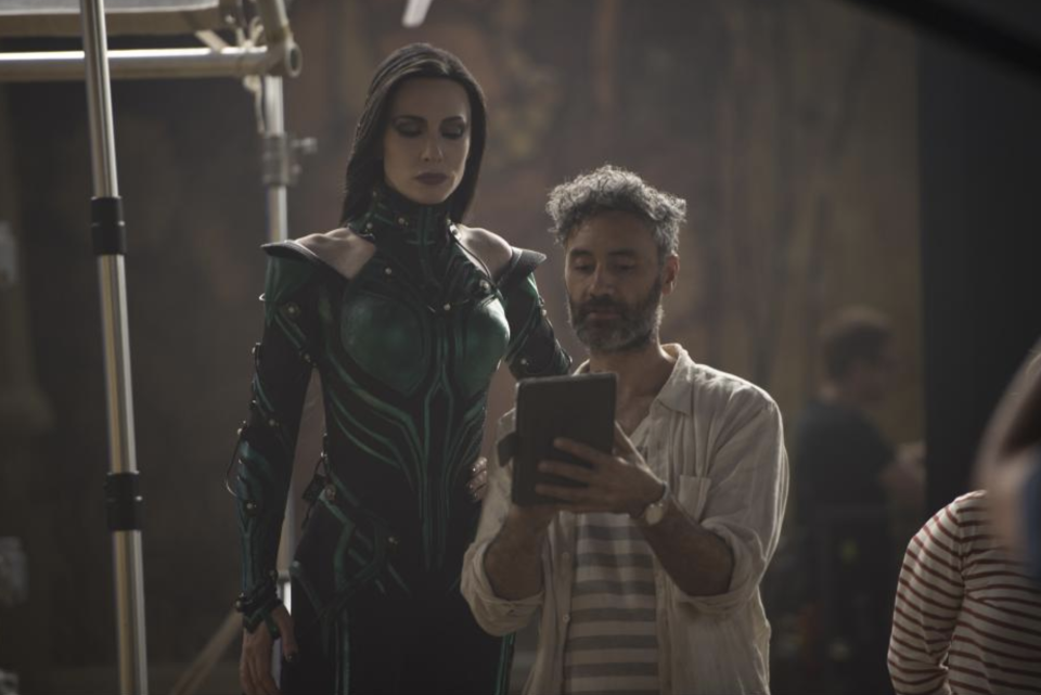 Cate Blanchett and director Taika Waititi on the set of <i>Thor: Ragnarok.</i> (Photo: Walt Disney Studios Motion Pictures/Marvel Studios)
