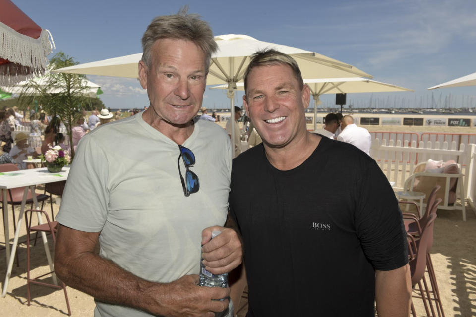 Sam Newman and Shane Warne, pictured here at Twilight Beach Polo in February.