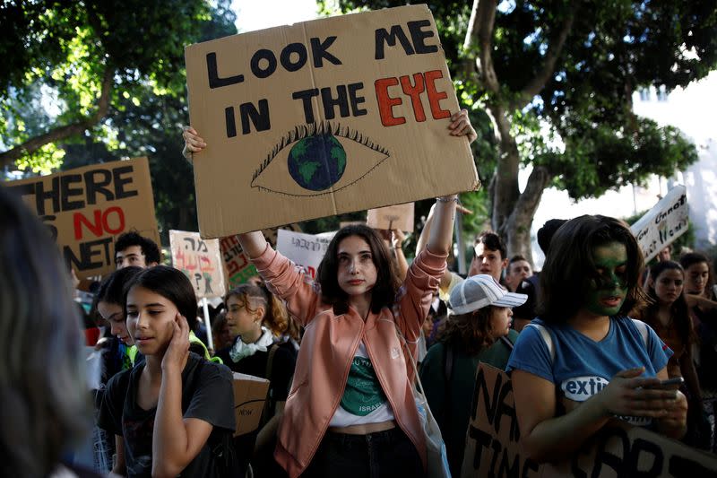 Israelis take part in the “Fridays for Future” global strike against climate change, in Tel Aviv, Israel