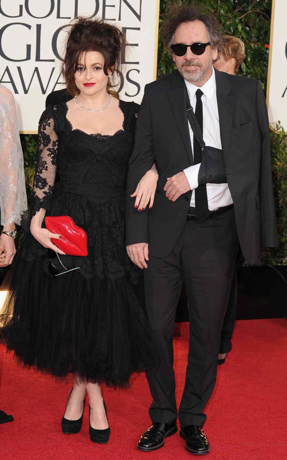 Helena Bonham Carter and director Tim Burton arrive at the 70th Annual Golden Globe Awards held at The Beverly Hilton Hotel on January 13, 2013 in Beverly Hills, California