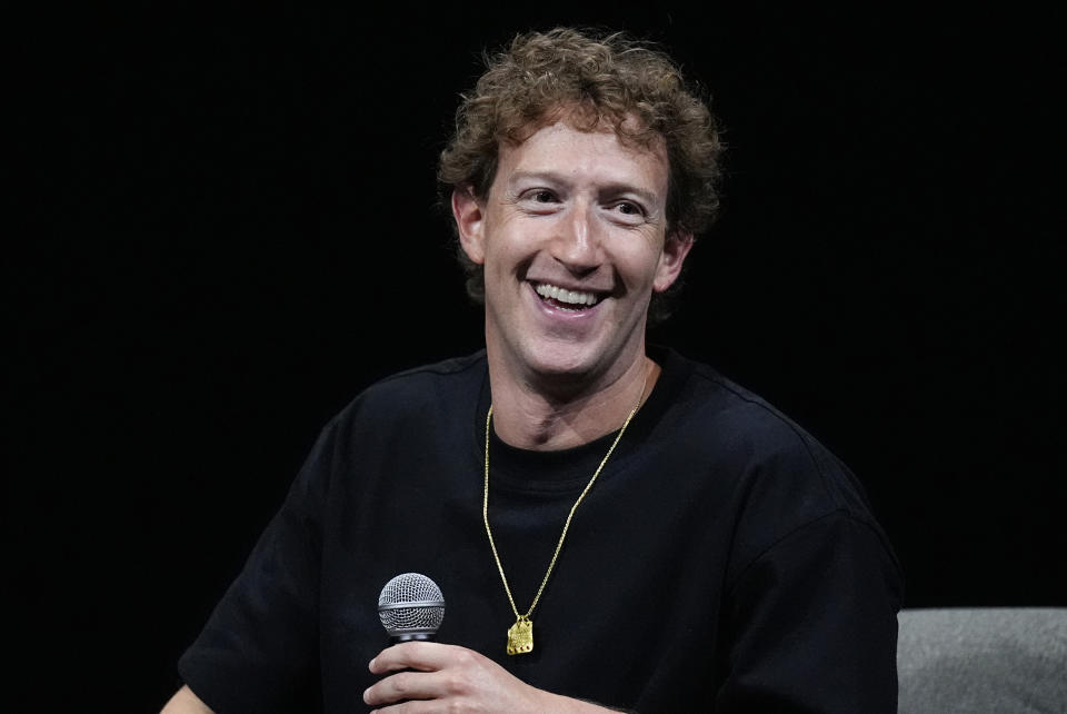 FILE - Mark Zuckerberg, chief executive officer of Meta, speaks at the SIGGRAPH 2024 conference on computer graphics and interactive techniques, July 29, 2024, in Denver. Meta reports earnings on Wednesday, July 31, 2024. (AP Photo/David Zalubowski, File)