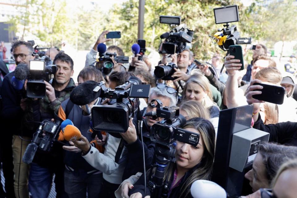 International media gathered outside Klein's hotel in Malmo, Sweden