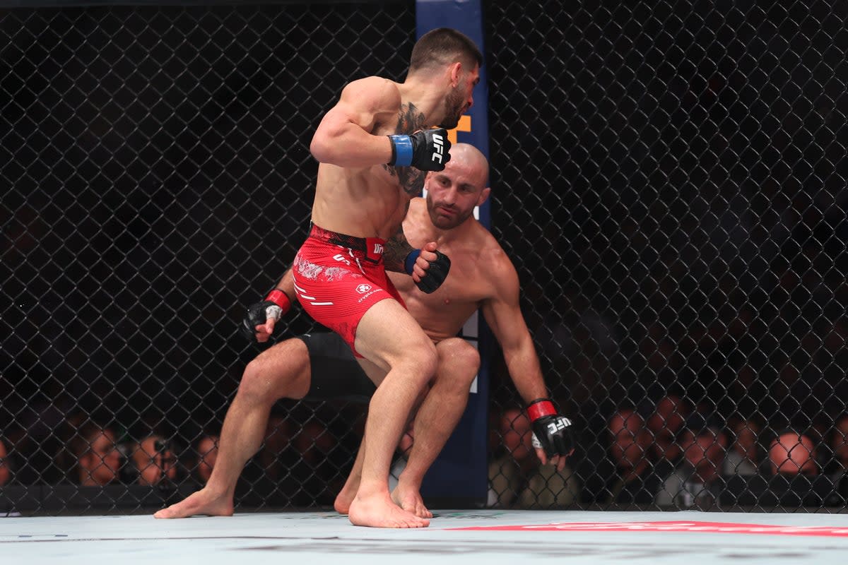 Topuria knocked Volkanovski out cold against the fence (Getty Images)