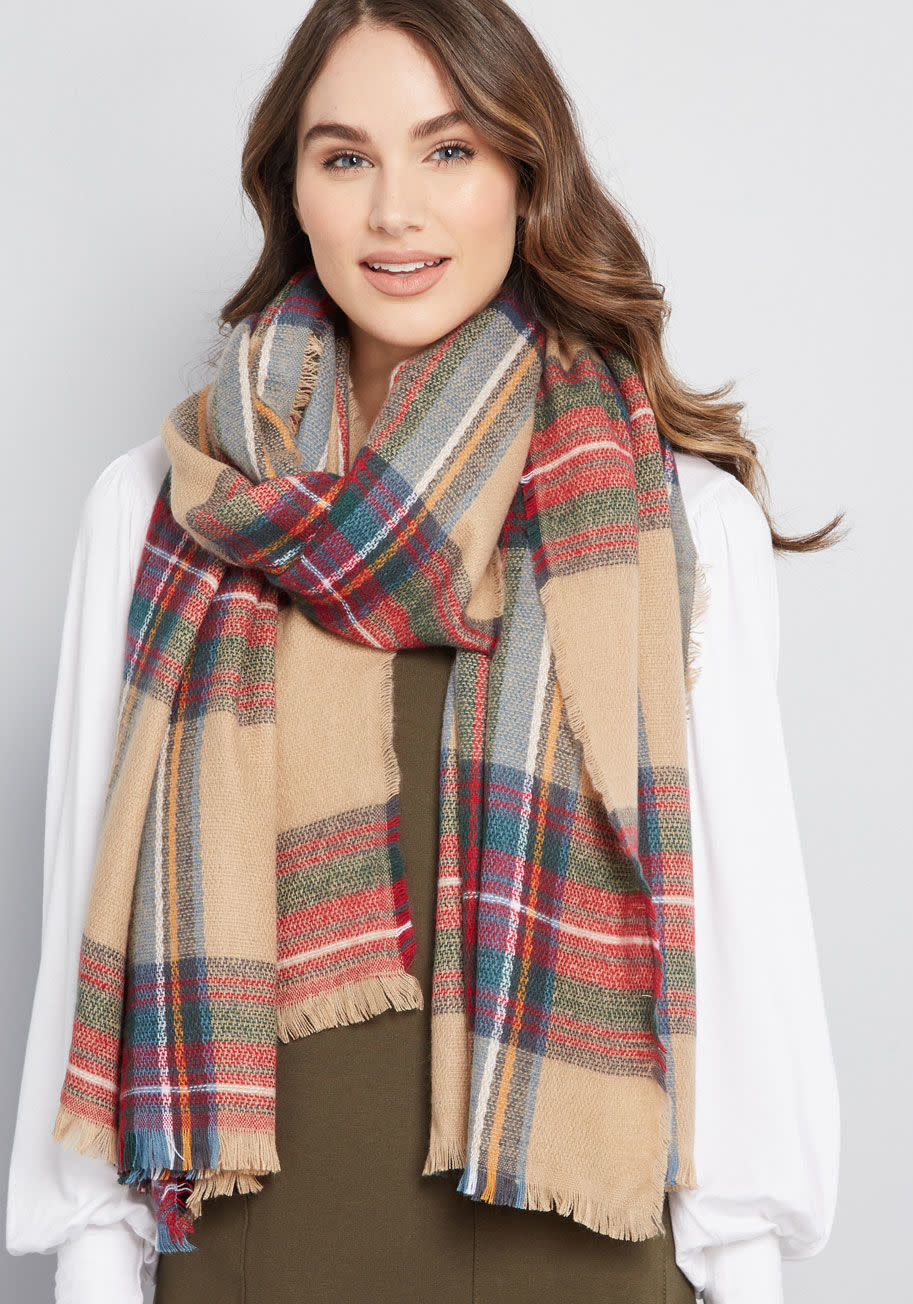 Willamette Wanderings Plaid Blanket Scarf in Classic. (Photo: Modcloth)