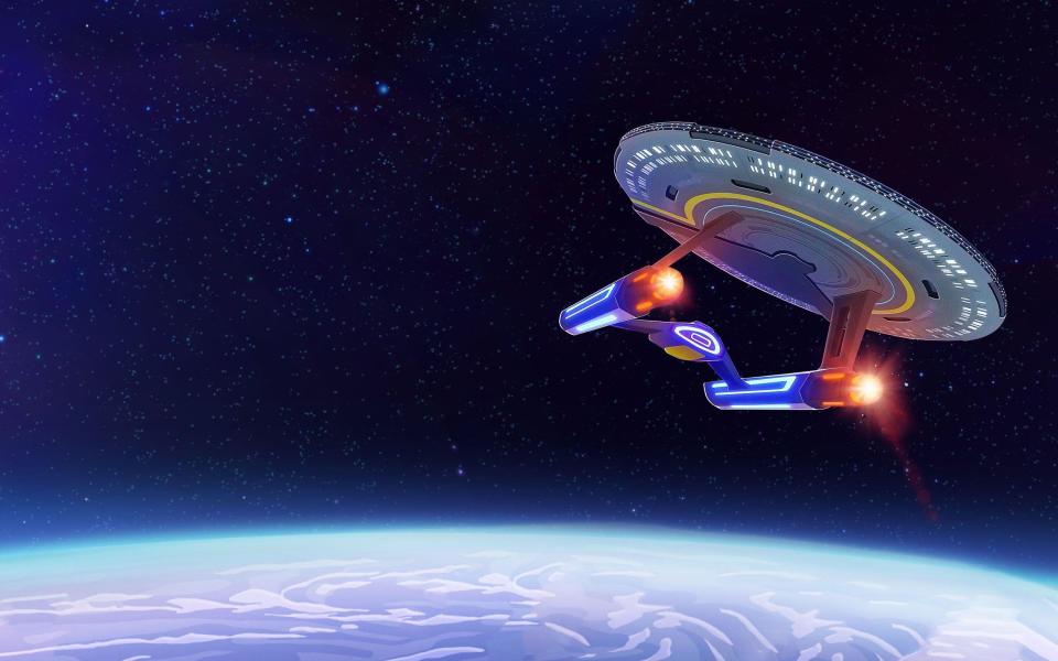 The Cerritos soars above a planet in "Star Trek: Lower Decks"