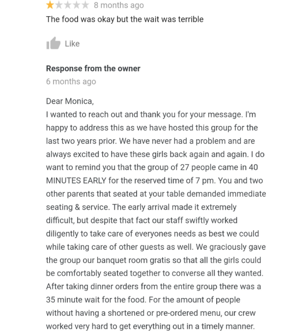 A mum has been slammed online by a restaurant owner after giving them a bad review. Photo: Imgur