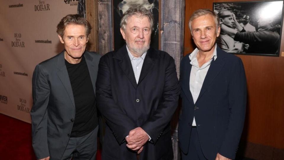 Willem Dafoe, Walter Hill and Christoph Waltz attend the U.S. premiere screening of “Dead for a Dollar” at the Directors Guild of America in Los Angeles, California. (Jesse Grant/Getty Images for Quiver Distribution)