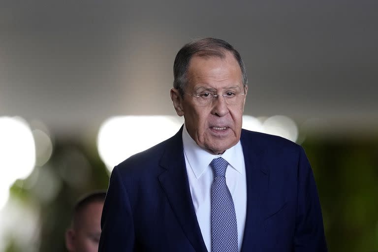 El ministro de Relaciones Exteriores de Rusia, Serguéi Lavrov, en Brasilia el 17 de abril de 2023.   (Foto AP /Eraldo Peres)