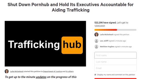 Exodus Cry發起下架Pornhub的連署活動，超過50萬名網友連署。（圖／翻攝自change.org）