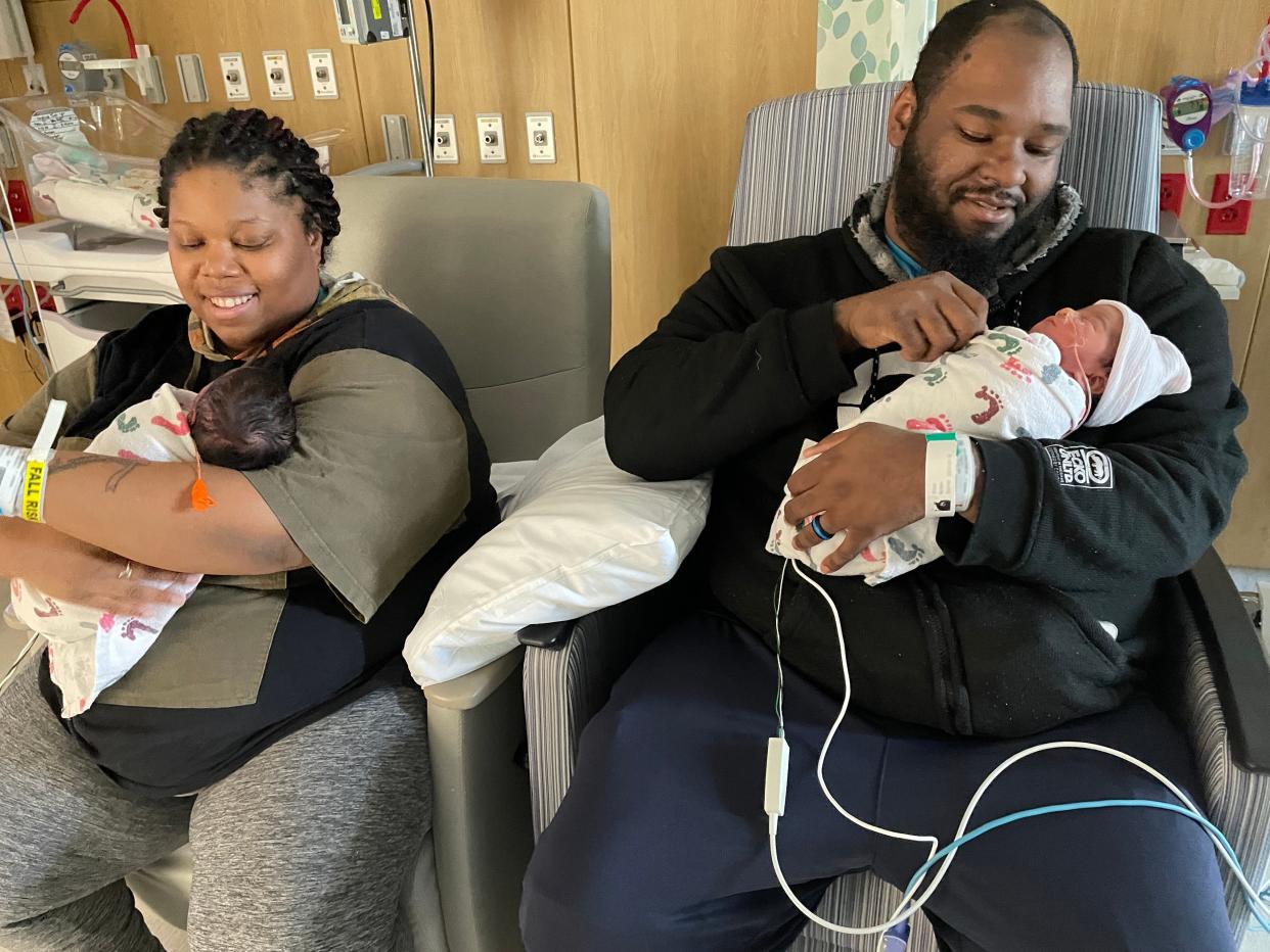 Elliott McNeil, Angelia Tutt and their twins boys Kendrick and Kairo, born on March 3, 2024.