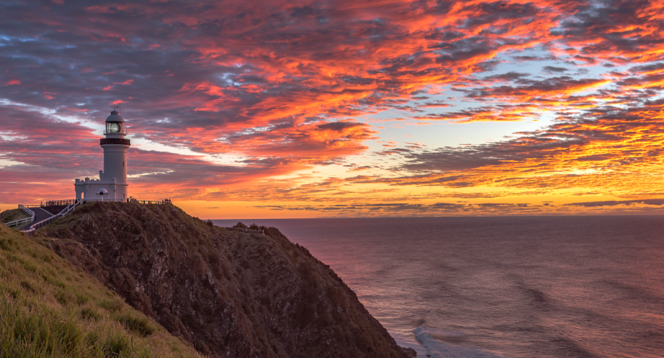 Cape Bryon lighthouse with a colourful sunrise. 
