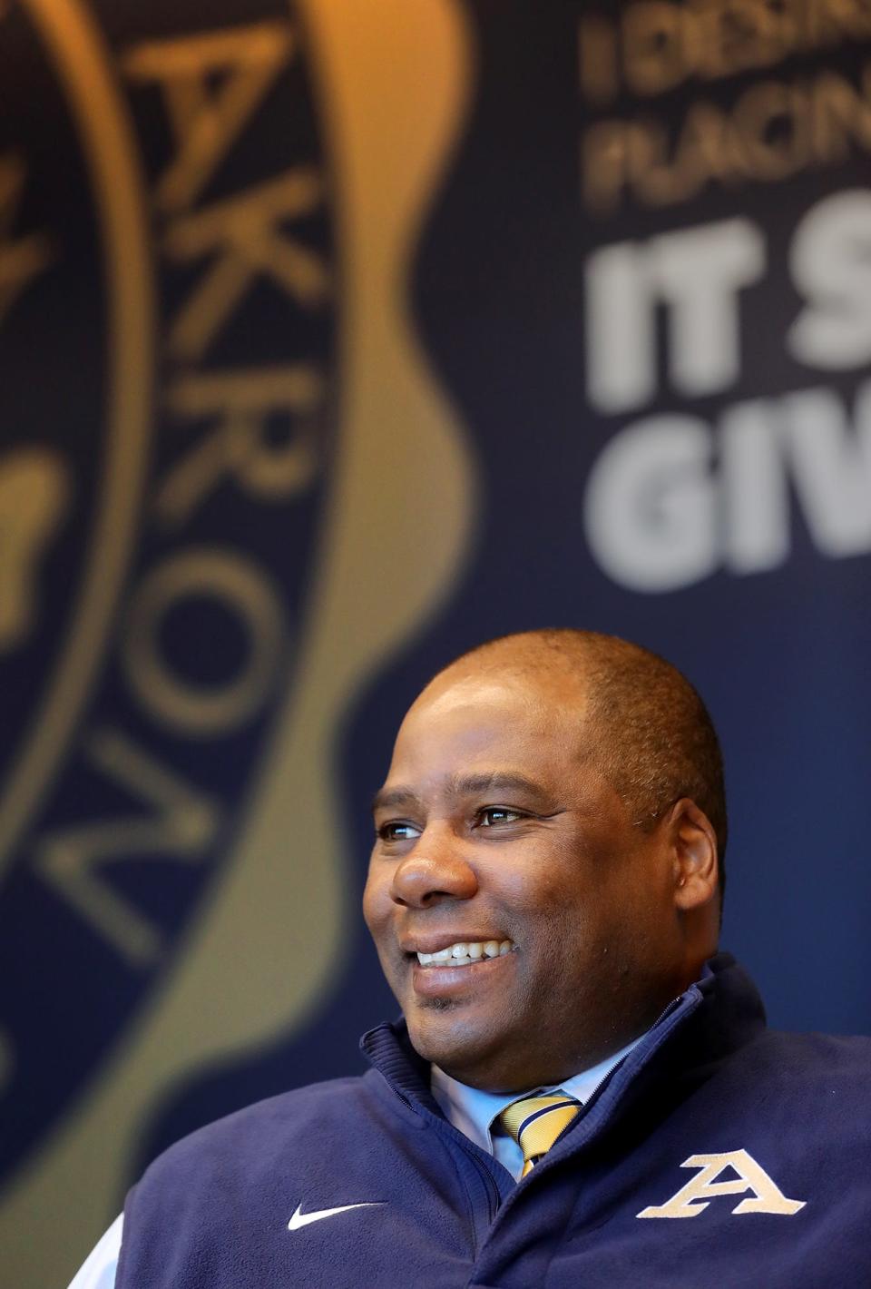 University of Akron Director of Athletics Charles Guthrie smiles as he reflects on his first year at the university.