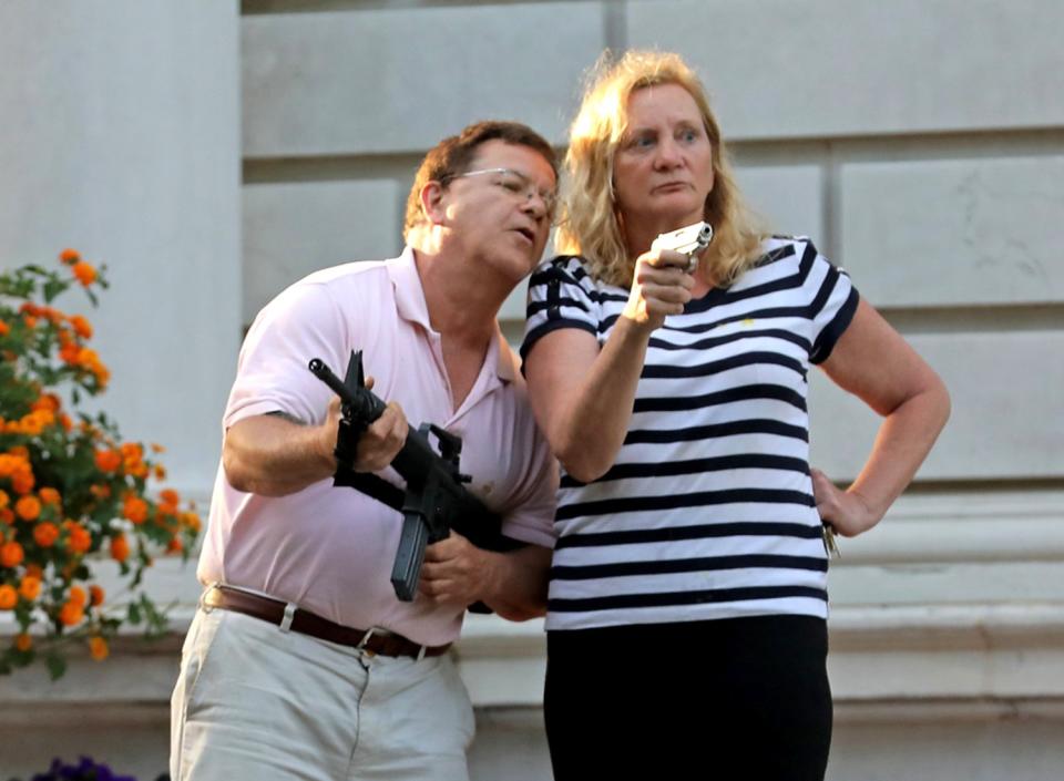 Mark and Patricia McCloskey emerged from their St. Louis mansion with guns after protesters walked onto their private street.