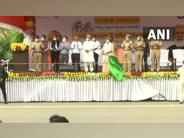 Uttar Pradesh Chief Minister Yogi Adityanath flagged cycle rally (Photo/ANI)