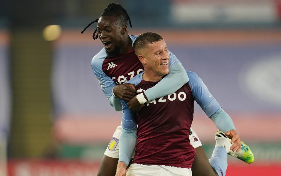 Aston Villa's Ross Barkley celebrates scoring their first goal with Bertrand Traore - Pool via REUTERS/Jon Super