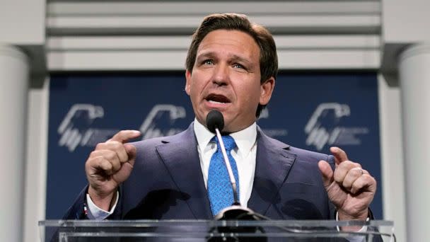 PHOTO: Florida Gov. Ron DeSantis speaks at an annual leadership meeting of the Republican Jewish Coalition on Nov. 19, 2022, in Las Vegas. (John Locher/AP)