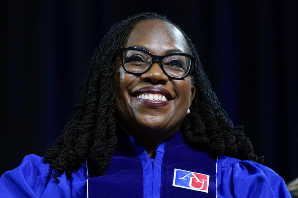 Supreme Court Associate Justice Ketanji Brown Jackson attends the commencement ceremony for American University's Washington College of Law, Saturday, May 20, 2023, in Washington. (AP Photo/Patrick Semansky)