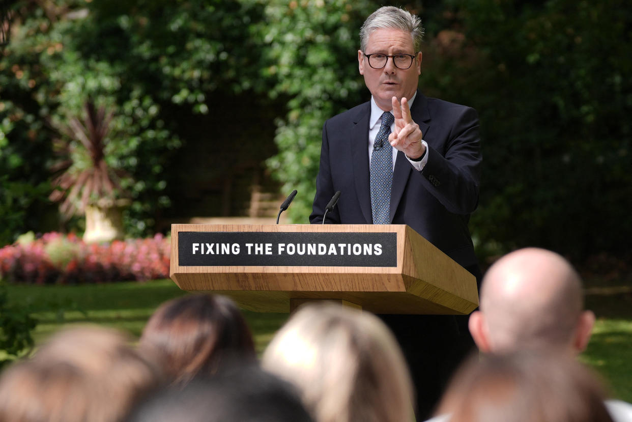 Britain's Prime Minister Keir Starmer speaks during a press conference in the Rose Garden at 10 Downing Street in central London on August 27, 2024. Prime Minister Keir Starmer said on Tuesday that life in Britain will 