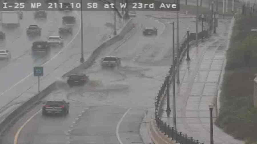 FOX31 gathered some photos from a Colorado Department of Transportation camera near an on-ramp to Interstate 25 near 23rd Avenue where many vehicles could be seen wading through water flooding the entrance to the freeway. (Colorado Department of Transportation)