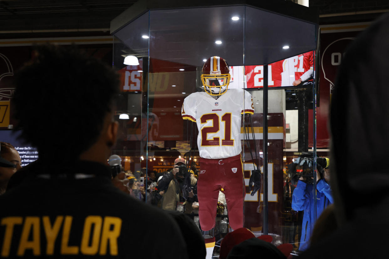 Nov 27, 2022; Landover, Maryland, USA; A view of a memorial honoring the 15th year of former Washington Redskins safety Sean Taylor's passing prior to the Commanders' game against the Atlanta Falcons at FedExField. Mandatory Credit: Geoff Burke-USA TODAY Sports