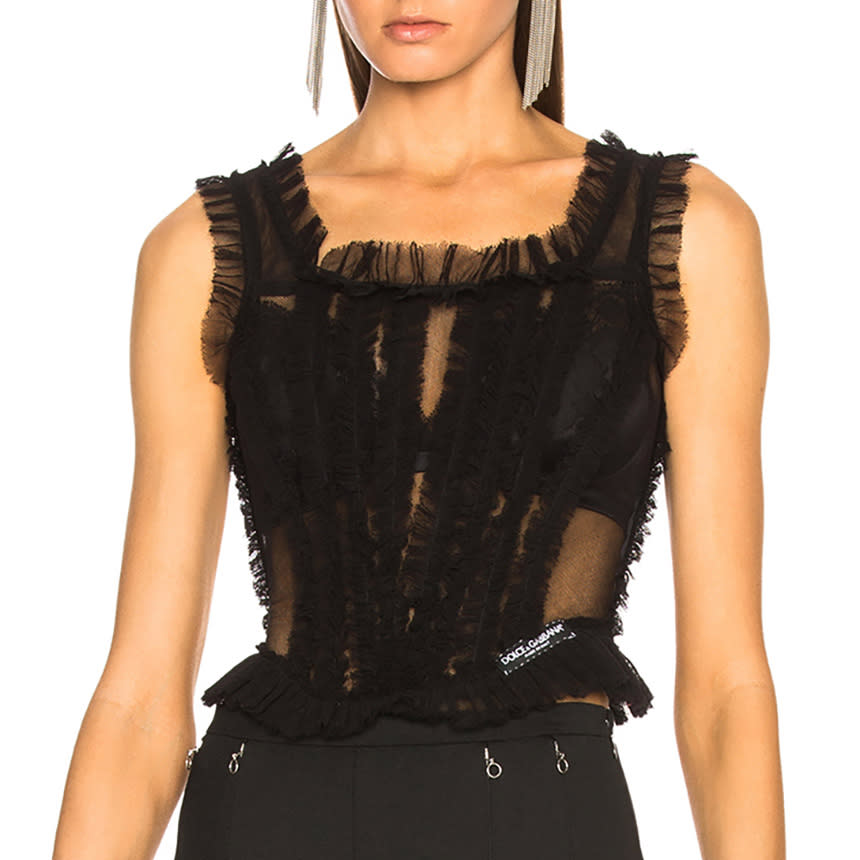 Tulle Sleeveless Square Neck Top