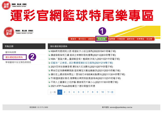 運彩官網籃球特尾樂專區。(台灣運彩提供)