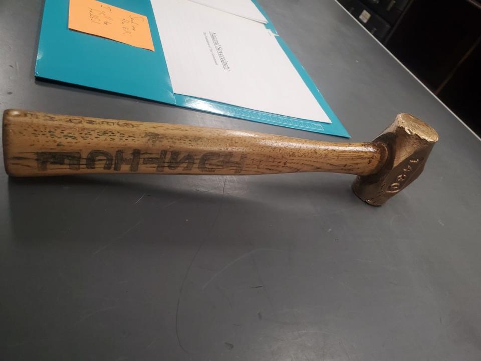 The hammer used to damage the auditor's office e-poll book computer had the word "justice" etched into one side. The other side of the handle has the word "truth."