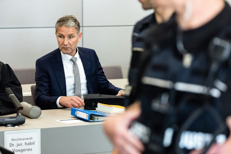 Bjoern Hoecke at the court in Halle, Germany, over his alleged use of Nazi phrases (JENS SCHLUETER)