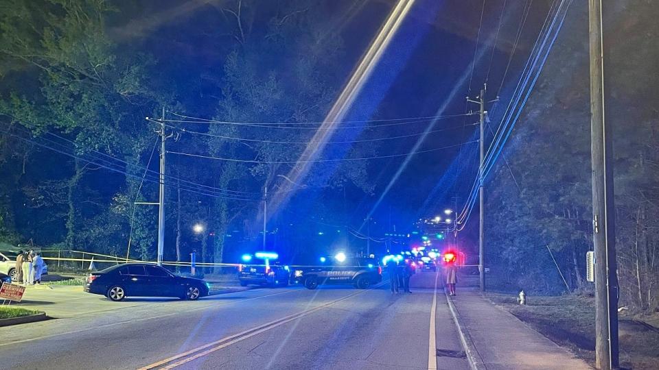 <div>DeKalb County police officers block the 2100 block of Flat Shoals Road after a high-speed chase in pursuit of a carjacked vehicle on April 4, 2024.</div> <strong>(FOX 5)</strong>