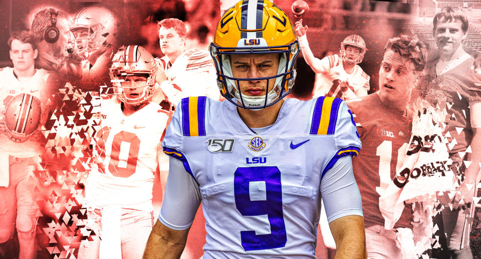 LSU Heisman contender Joe Burrow has come a long way from his days at Ohio State. (Yahoo Sports illustration)