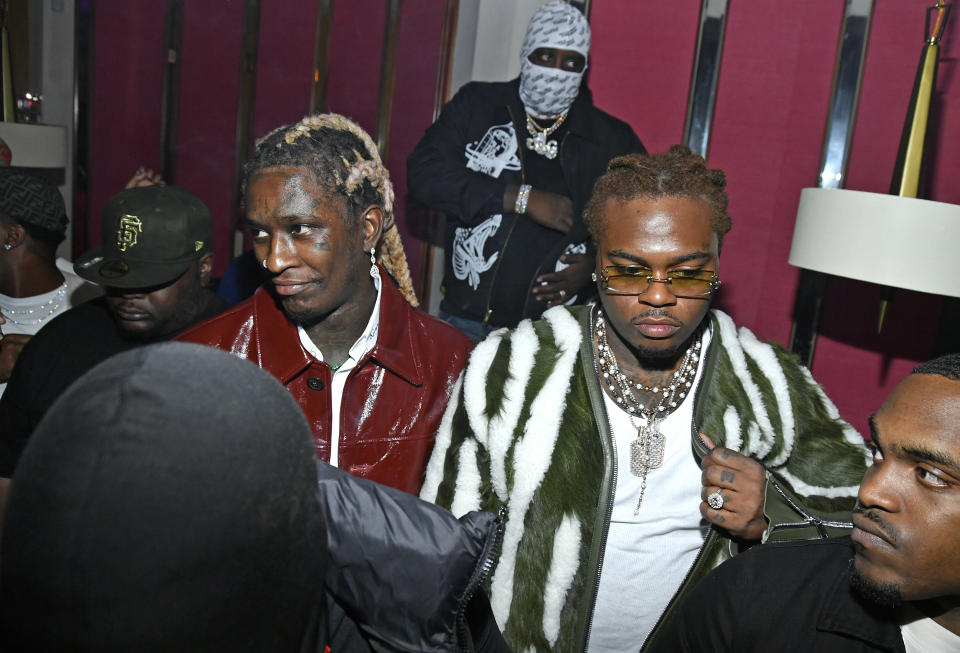 Hip-hop artists Young Thug and Gunna attend a release party for Young Thug’s new album “PUNK” at Delilah on October 12, 2021 in West Hollywood, California. - Credit: Michael Tullberg/Getty Images