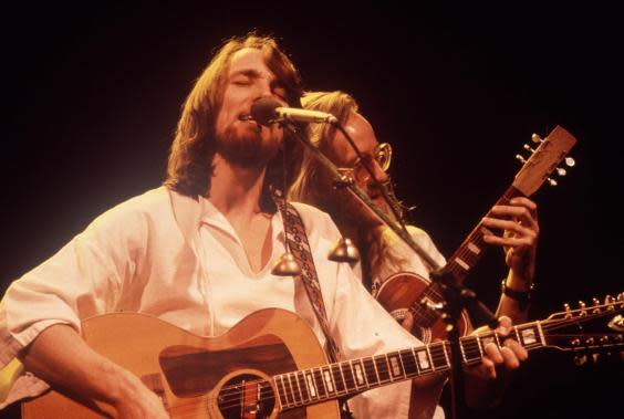 Supertramp’s Roger Hodgson and John Helliwell performing in Paris in 1979, the year ‘Breakfast in America’ was released (Rex)