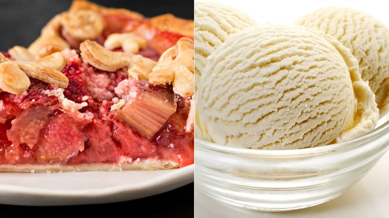 Strawberry rhubarb pie, vanilla ice cream