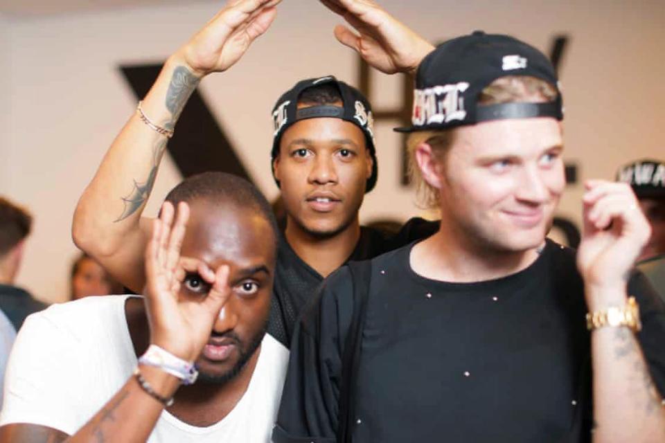 Williams, right, with Virgil Abloh and Heron Preston