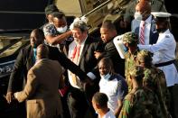 St. Vincent and the Grenadines Prime Minister Ralph Gonsalves is evacuated after an injury in Kingstown