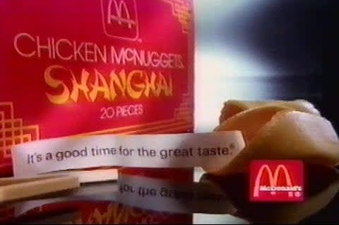 A container of Shanghai Chicken McNuggets, "It's a good time for the great taste"