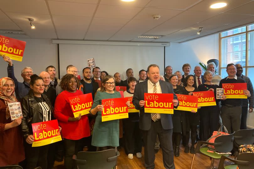 Nottingham's Labour group unveiling its election manifesto in 2023. Three of the leadership contenders can be seen in the picture: Neghat Khan is on the far left, Steve Battlemuch is seen on the back row's far-left and Sam Gardiner is seen on the back row just to the left of David Mellen.