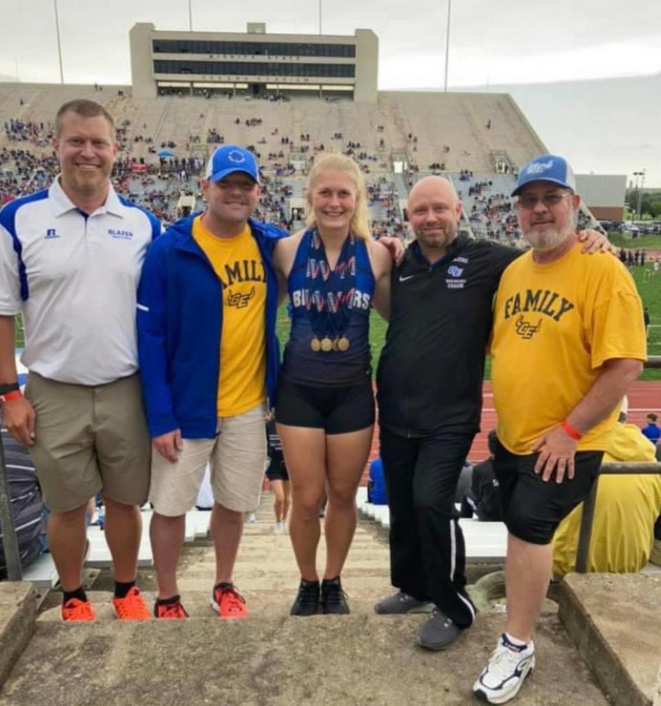 Gardner Edgerton senior Kendra Wait completed arguably the most unique and most difficult four-gold performance in the history of the Kansas state track and field meet.