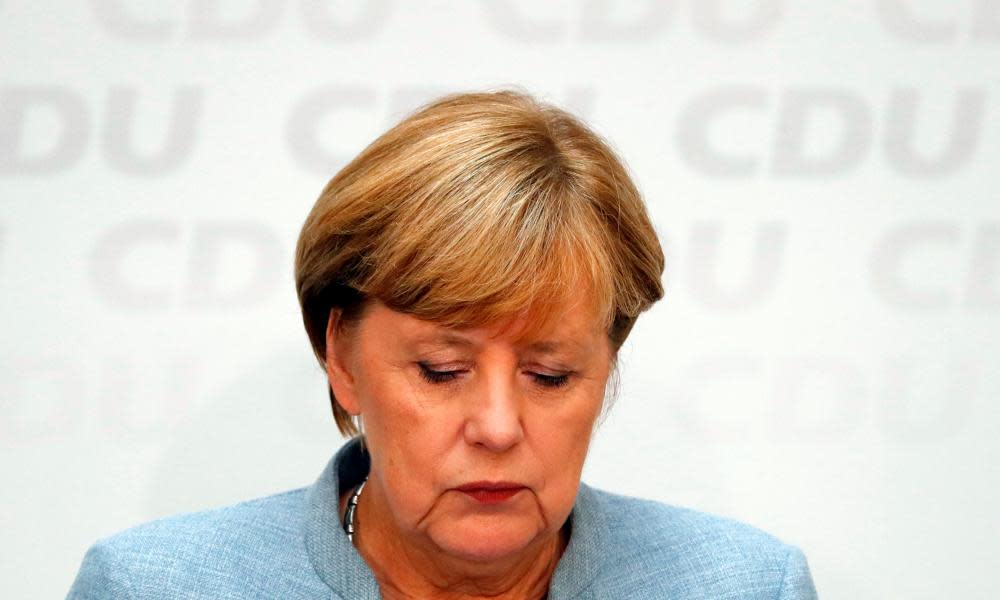 The German chancellor, Angela Merkel, at CDU headquarters a day after the general election.