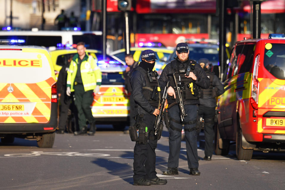 Armed police at the scene of an incident on London Bridge in central London.