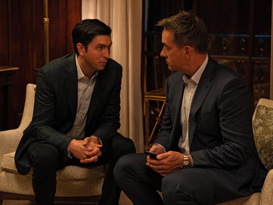 Nicholas Braun and Matthew Macfadyen on season four of "Succession."