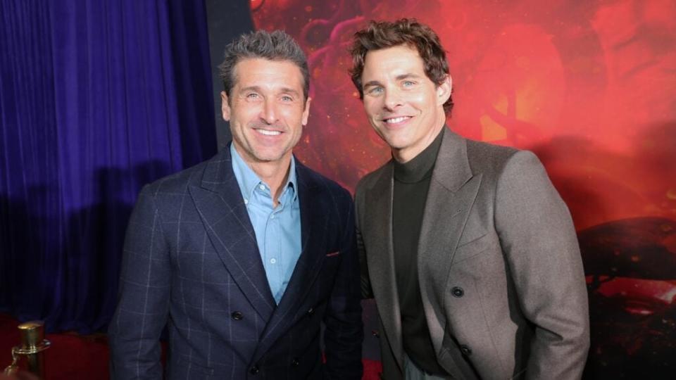 Patrick Dempsey and James Marsden arrive at the premiere of Disney’s “Disenchanted” at the El Capitan Theatre in Hollywood.