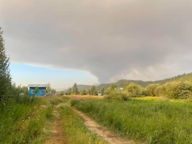 Smoke from the Coal Creek wildfire is visible from Rian Lougheed Smith's property near Rock Creek. Smith and other local property owners are under an evacuation alert. (Rian Lougheed Smith - image credit)