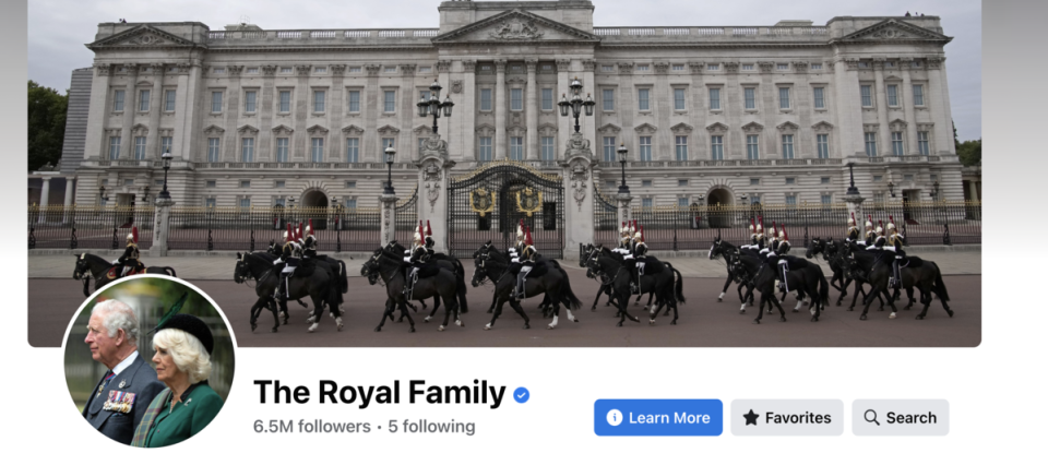 英國王室將官方臉書帳號頭像換成查爾斯國王和王后卡蜜拉合照。（翻攝The Royal Family臉書）