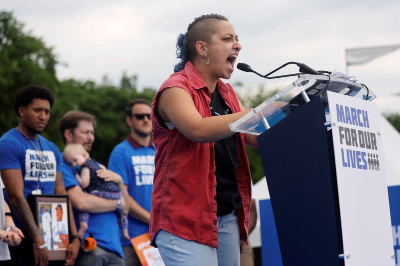 People participate in the March for Our Lives, rally against gun violence, in Washington