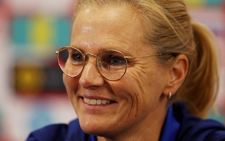 Sarina Wiegman speaks during an England Squad Announcement and Press Conference at St George's Park - Getty Images/Catherine Ivill