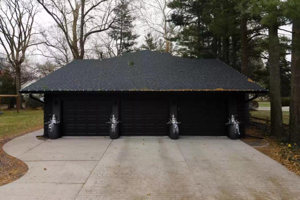 A three-car garage located on the property.