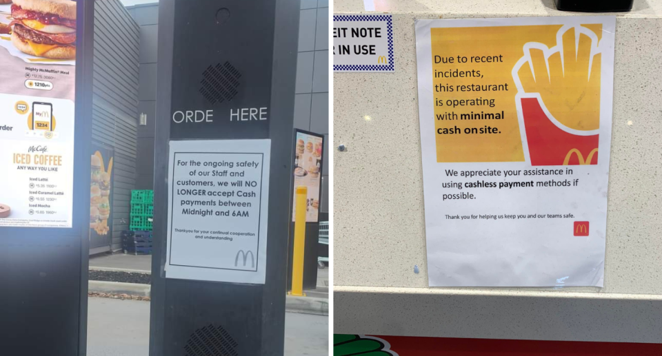 McDonald's cashless payment signs